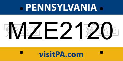 MZE2120 Pennsylvania License Plate