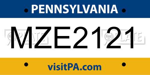 MZE2121 Pennsylvania License Plate