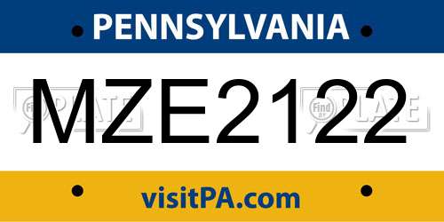 MZE2122 Pennsylvania License Plate