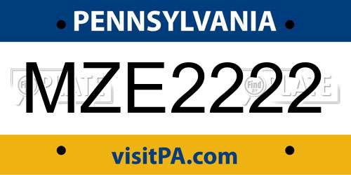 MZE2222 Pennsylvania License Plate