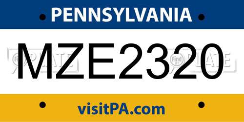 MZE2320 Pennsylvania License Plate