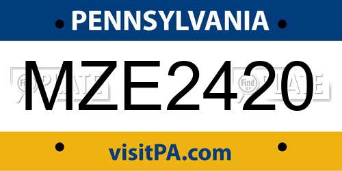 MZE2420 Pennsylvania License Plate