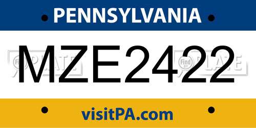 MZE2422 Pennsylvania License Plate
