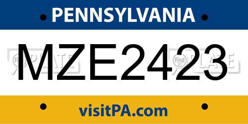 MZE2423 Pennsylvania License Plate