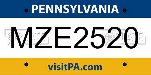 MZE2520 Pennsylvania License Plate