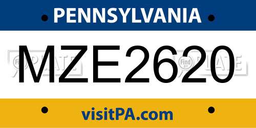 MZE2620 Pennsylvania License Plate