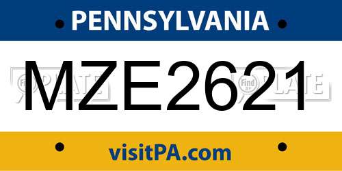 MZE2621 Pennsylvania License Plate