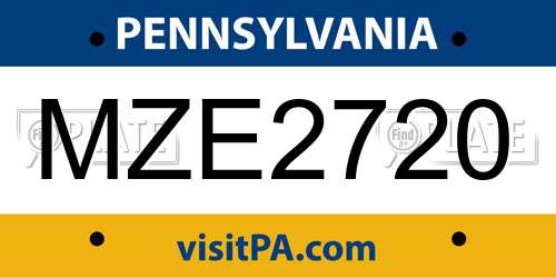MZE2720 Pennsylvania License Plate