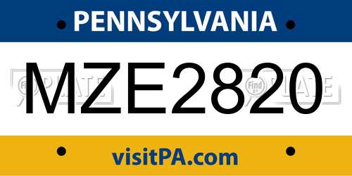 MZE2820 Pennsylvania License Plate