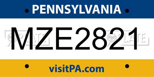 MZE2821 Pennsylvania License Plate