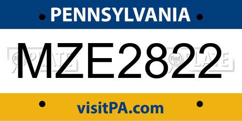 MZE2822 Pennsylvania License Plate