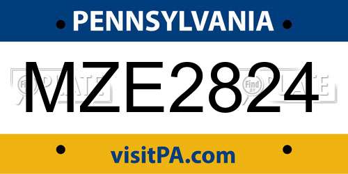 MZE2824 Pennsylvania License Plate