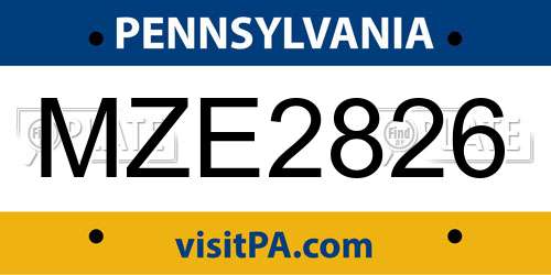 MZE2826 Pennsylvania License Plate