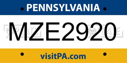 MZE2920 Pennsylvania License Plate