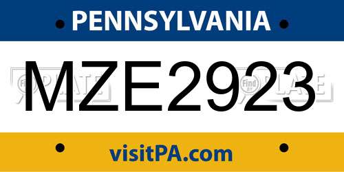 MZE2923 Pennsylvania License Plate