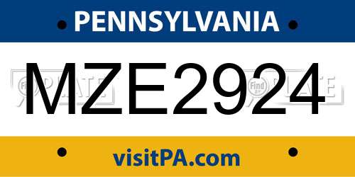MZE2924 Pennsylvania License Plate