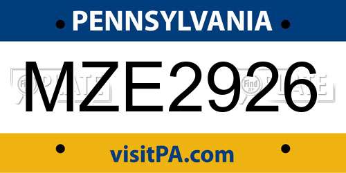 MZE2926 Pennsylvania License Plate