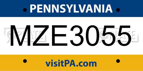 MZE3055 Pennsylvania License Plate