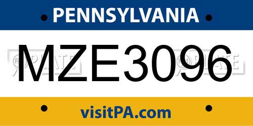 MZE3096 Pennsylvania License Plate