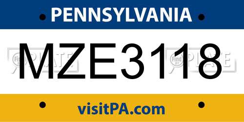 MZE3118 Pennsylvania License Plate