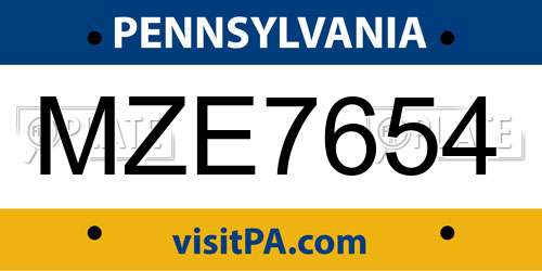 MZE7654 Pennsylvania License Plate