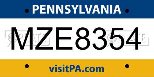 MZE8354 Pennsylvania License Plate