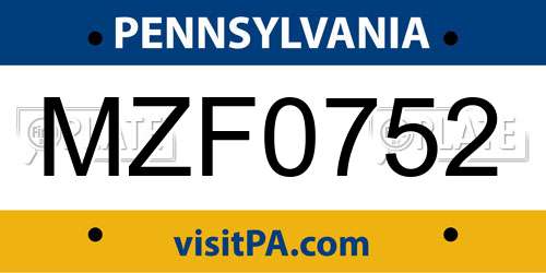 MZF0752 Pennsylvania License Plate