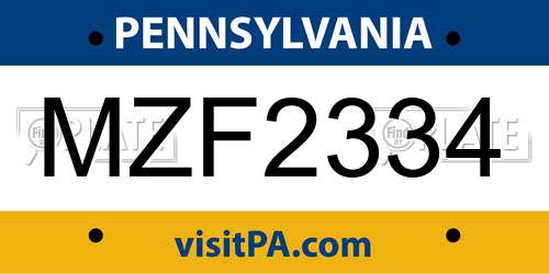 MZF2334 Pennsylvania License Plate