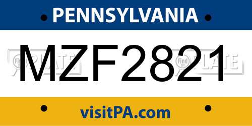 MZF2821 Pennsylvania License Plate