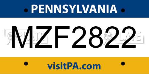 MZF2822 Pennsylvania License Plate