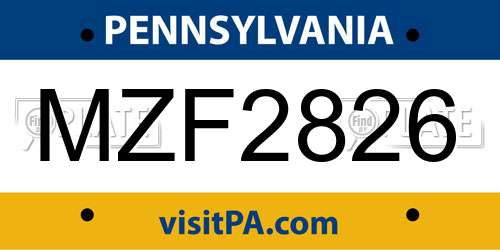 MZF2826 Pennsylvania License Plate