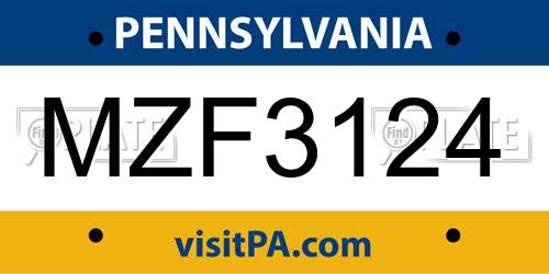 MZF3124 Pennsylvania License Plate