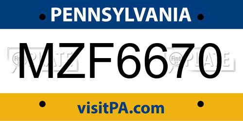 MZF6670 Pennsylvania License Plate