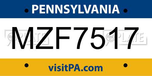 MZF7517 Pennsylvania License Plate