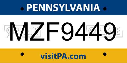 MZF9449 Pennsylvania License Plate