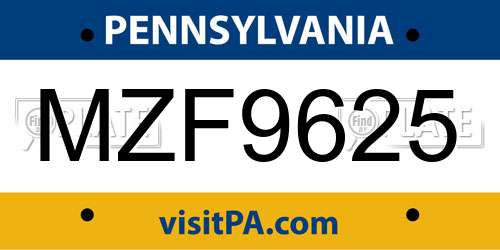 MZF9625 Pennsylvania License Plate