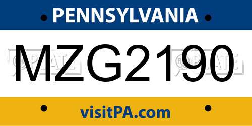 MZG2190 Pennsylvania License Plate