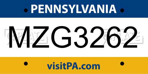 MZG3262 Pennsylvania License Plate