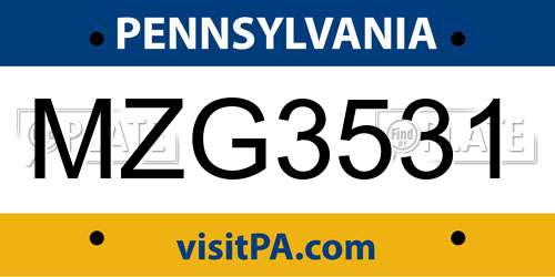 MZG3531 Pennsylvania License Plate