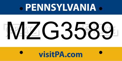 MZG3589 Pennsylvania License Plate