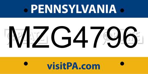 MZG4796 Pennsylvania License Plate