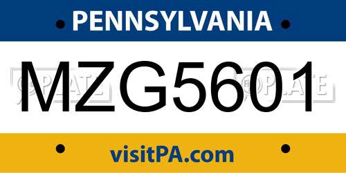 MZG5601 Pennsylvania License Plate