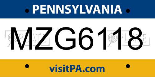 MZG6118 Pennsylvania License Plate