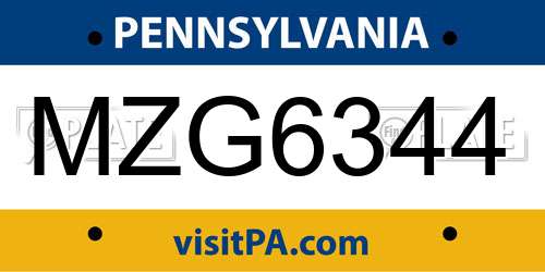 MZG6344 Pennsylvania License Plate