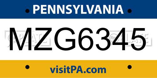 MZG6345 Pennsylvania License Plate
