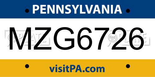 MZG6726 Pennsylvania License Plate