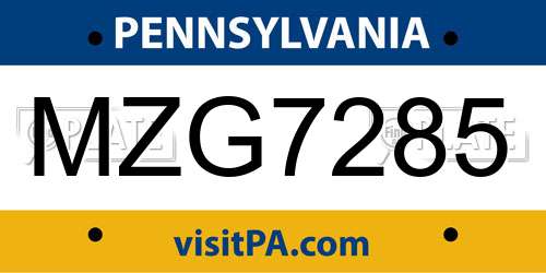 MZG7285 Pennsylvania License Plate
