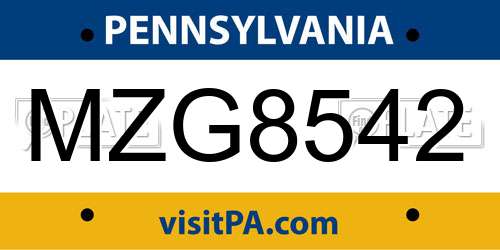 MZG8542 Pennsylvania License Plate