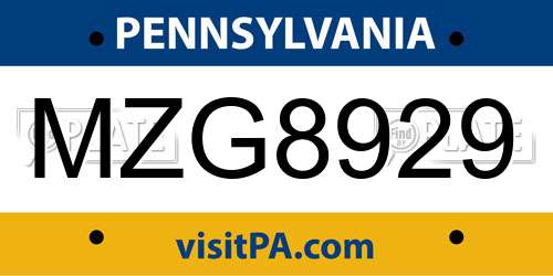 MZG8929 Pennsylvania License Plate