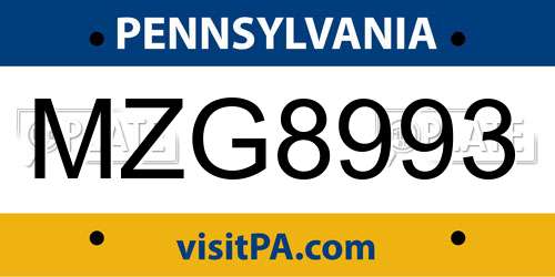 MZG8993 Pennsylvania License Plate